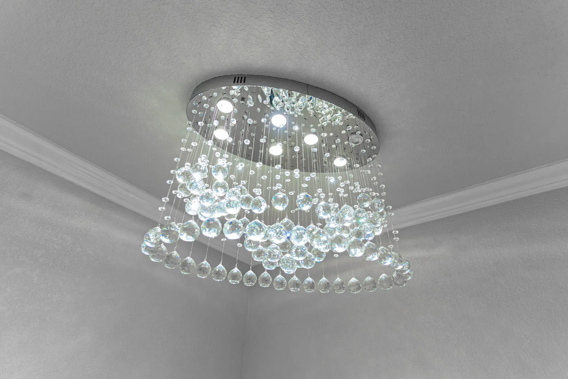 Crystal rain-drop chandelier close-up at 1511 NW 12th St