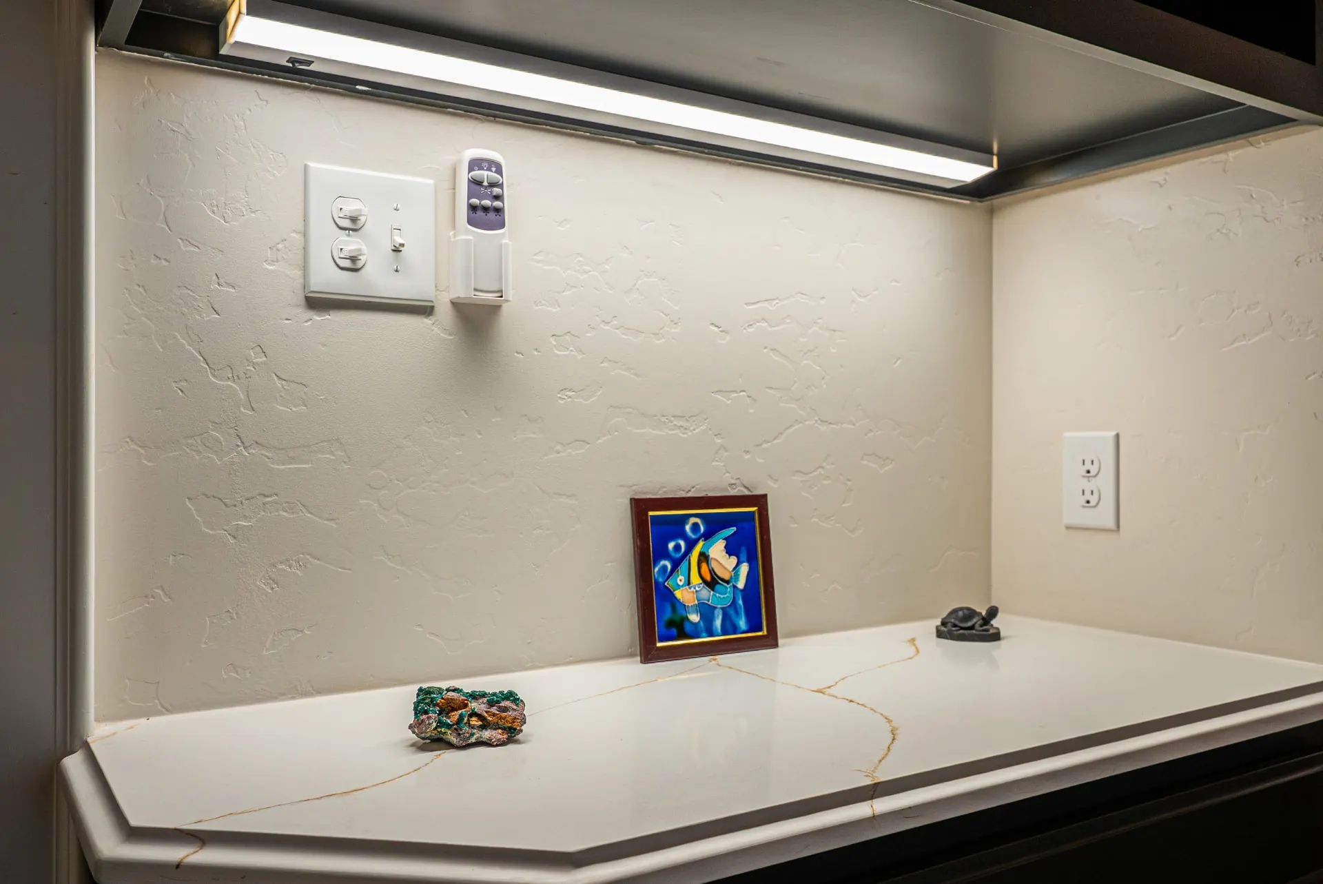 Lighted display niche with under-cabinet lighting at 5 Prairie Ln